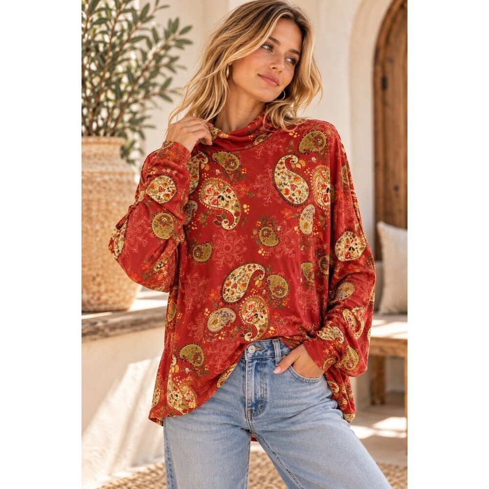 Johnny Was The Janie Favorite Paisley Mock Neck Tee T15423 Boho Chic